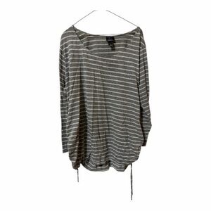 Motherhood Maternity Striped Drawstring Detail Long Sleeve Top - Gray & White